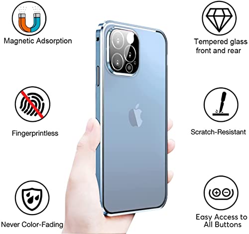 LIUKM Funda para iPhone 13 Pro MAX Magnetica Adsorption Carcasa 360 Grados Protección Metal Choque Frente y Parte Posterior Vidrio Templado - (Oro)