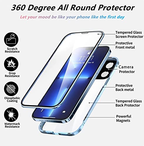 LIUKM Funda para iPhone 13 Pro MAX Magnetica Adsorption Carcasa 360 Grados Protección Metal Choque Frente y Parte Posterior Vidrio Templado - (Oro)