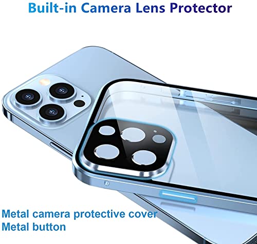 LIUKM Funda para iPhone 13 Pro MAX Magnetica Adsorption Carcasa 360 Grados Protección Metal Choque Frente y Parte Posterior Vidrio Templado - (Oro)