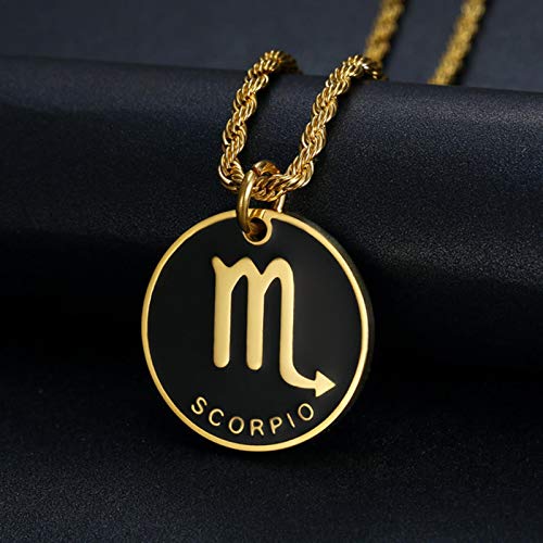 LIUL Signo del Zodiaco 12 constelación Colgante Collar para Mujeres Hombres Oro Color Acero Inoxidable Mujer Hombre Cadena Regalo Moda, Escorpio, 60 cm