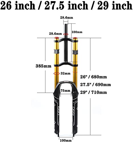 LIUSHENGFUBH Horquilla de Bicicleta MTB Forks Tenedor de Bicicletas Mountain Bike Suspension Fork MTB 26/27.5/29 Pulgadas,Viaje 130 mm Doble Hombro Doble Rappel Rappelling Amortiguador Amortiguador