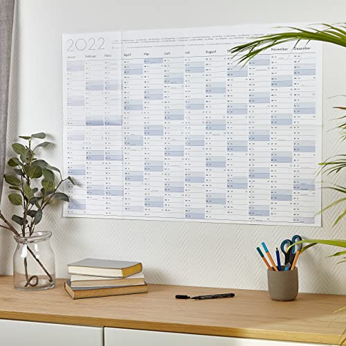 LIVAIA - Calendario de pared 2022 grande - Práctico planificador anual 2022 verde y azul en DIN A1 con parte delantera y trasera - Plegado - Agenda de oficina