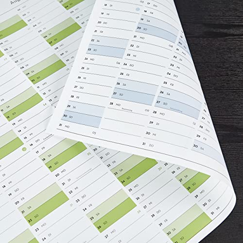 LIVAIA - Calendario de pared 2022 grande - Práctico planificador anual 2022 verde y azul en DIN A1 con parte delantera y trasera - Plegado - Agenda de oficina