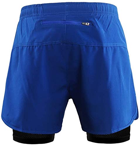 Lixada Hombres Pantalónes Cortos de Running 2-en-1, Pantalones Cortos de Atletismo, Pantalones Cortos de Fitness Maratón, Transpirable Pantalones+Secado Rápido (Azul, L)