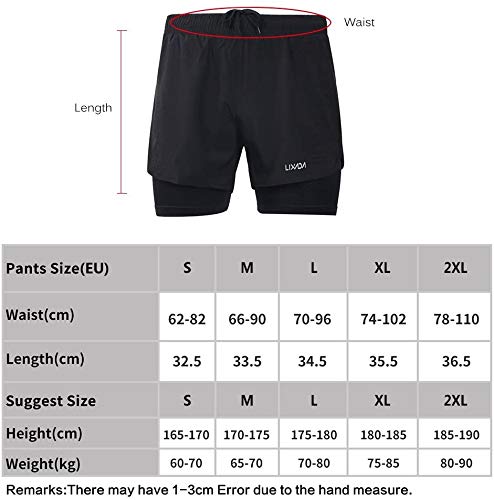 Lixada Hombres Pantalónes Cortos de Running 2-en-1, Pantalones Cortos de Atletismo, Pantalones Cortos de Fitness Maratón, Transpirable Pantalones+Secado Rápido (Azul, L)