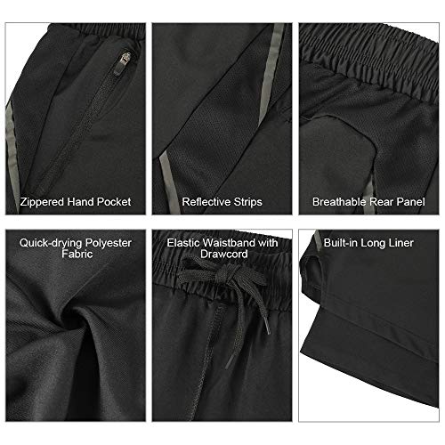 Lixada Hombres Pantalónes Cortos de Running 2-en-1, Pantalones Cortos de Atletismo/Pantalones Cortos de Fitness Maratón, Transpirable Pantalones+Secado Rápido