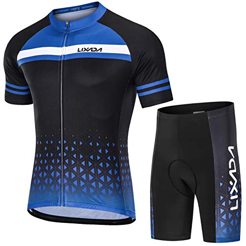 Lixada Maillot Ciclismo Hombre Transpirable Secado Rápido de Manga Corta y Pantalones Cortos Acolchados para MTB Ciclismo de Carretera