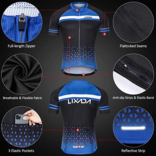 Lixada Maillot Ciclismo Hombre Transpirable Secado Rápido de Manga Corta y Pantalones Cortos Acolchados para MTB Ciclismo de Carretera