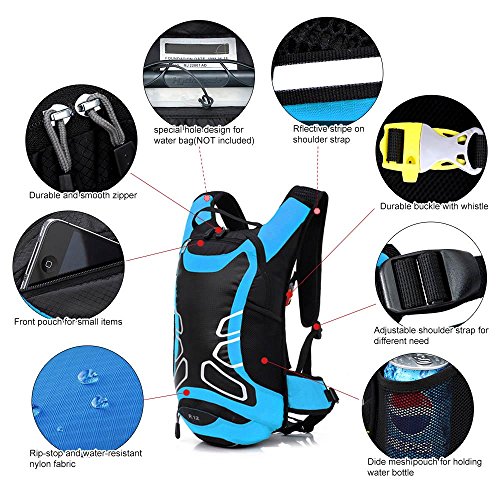 Lixada - Mochila impermeable de ciclismo de 12 L, mochila ultra ligera para ciclismo, para equitación en el exterior, montañismo, para hidratación, azul