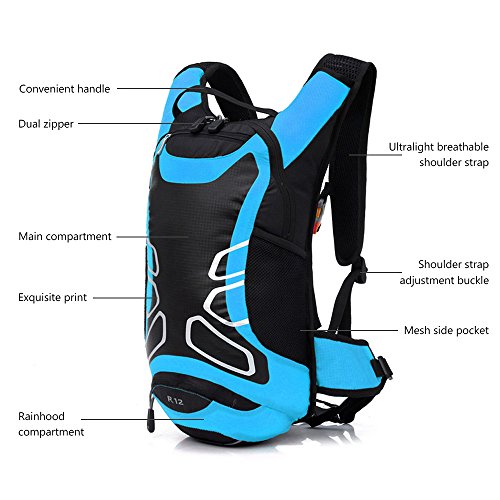 Lixada - Mochila impermeable de ciclismo de 12 L, mochila ultra ligera para ciclismo, para equitación en el exterior, montañismo, para hidratación, azul