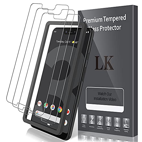 LK Compatible con Google Pixel 3 XL Protector de Pantalla,3 Pack,9H Dureza Cristal Templado, Equipado con Marco de Posicionamiento,Vidrio Templado Screen Protector