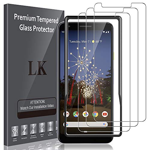 LK Compatible con Google Pixel 3A Protector de Pantalla,3 Pack,9H Dureza Cristal Templado, Equipado con Marco de Posicionamiento,Vidrio Templado Screen Protector,LK-X-65