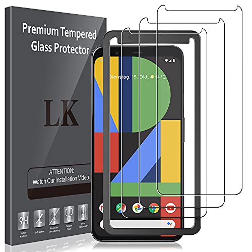 LK Compatible con Google Pixel 4 XL Protector de Pantalla,3 Pack,9H Dureza Cristal Templado, Equipado con Marco de Posicionamiento,Vidrio Templado Screen Protector