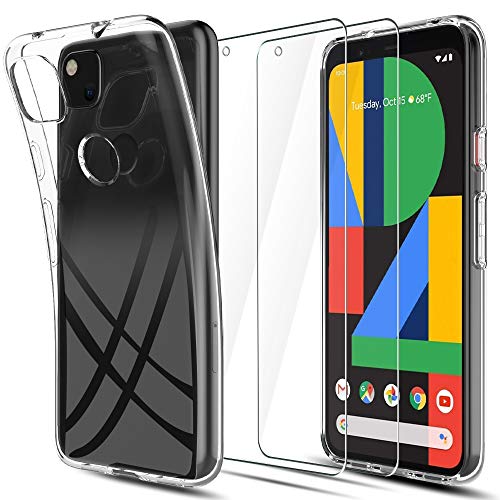 LK Compatible con Google Pixel 4a 4G 5.8 Pulgada Funda con 2 Pack Protector de Pantalla Vidrio Templado, HD Transparente Carcasa Ultra Fina Suave TPU Silicona Gel Case Cover - Clara