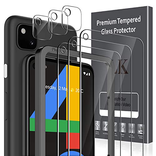 LK Compatible con Google Pixel 4a 4G de 5,8 Pulgada Protector de Pantalla,3 Pack Cristal Templado y 3 Pack Protector de Lente de cámara, Doble protección, Kit de Instalación Incluido