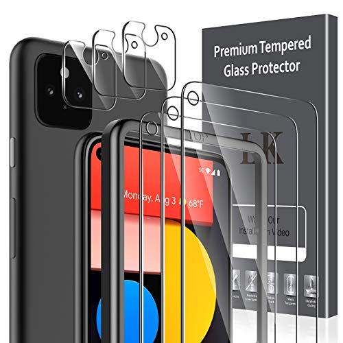 LK Compatible con Google Pixel 5 Protector de Pantalla,3 Pack Cristal Templado y 3 Pack Protector de Lente de cámara, Doble protección, Kit de Instalación Incluido