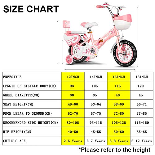 LLF Bicicleta Infantil Niños Bicicleta For Niña 2-12 Años Una Persona Niños, 12 Pulgadas / 14inch / 16Inch / 18Inch De La Bicicleta del Niño con Ruedas De Entrenamiento Y Mano De Frenos