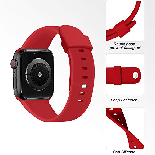 Lobnhot Correa compatible con Apple Watch Correa 45mm 42mm 44mm,pulsera de repuesto de silicona deportiva suave compatible con iWatch Series 7 SE 6 5 4 3 2 1 para mujeres hombres (42/44/45MM-Rojo)