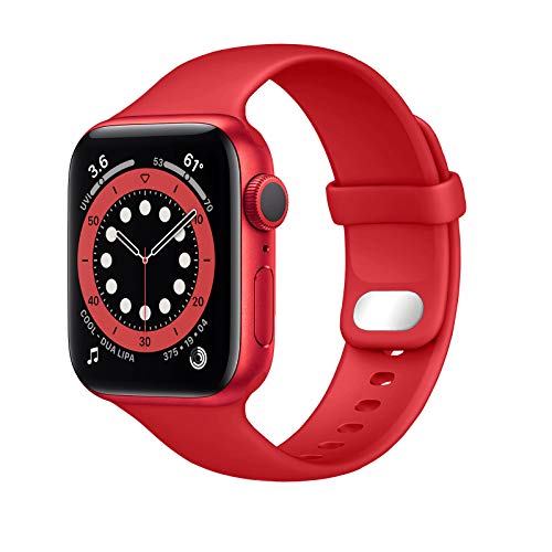 Lobnhot Correa compatible con Apple Watch Correa 45mm 42mm 44mm,pulsera de repuesto de silicona deportiva suave compatible con iWatch Series 7 SE 6 5 4 3 2 1 para mujeres hombres (42/44/45MM-Rojo)