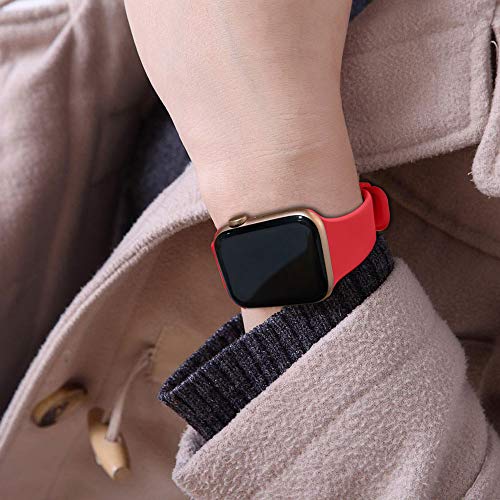 Lobnhot Correa compatible con Apple Watch Correa 45mm 42mm 44mm,pulsera de repuesto de silicona deportiva suave compatible con iWatch Series 7 SE 6 5 4 3 2 1 para mujeres hombres (42/44/45MM-Rojo)