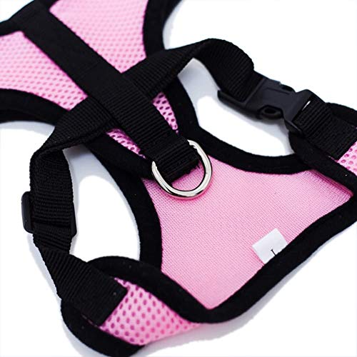 Locisne Tela de malla chaleco para perros Arnés suave ajustable cómodo | El plomo en el pecho del animal doméstico caminar con correa con clip (Rosa, Grande)