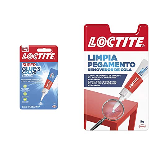 Loctite 2067920 Adhesivo, Blanco, 3gr + Limpia Pegamento, quita pegamento para corregir objetos mal pegados o despegar dedos, quita adhesivo para superficies manchadas o tinta, 1x5 g