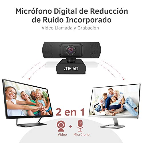 LOETAD Cámara Web Webcam 1080P Full HD con Micrófono Estéreo para Video Chat y Grabación Compatible con Windows, Mac