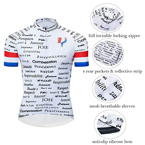 Logas - Camiseta de Francia con diseño de la bandera de Francia - Conjunto de ciclismo de manga corta para hombre + pantalones cortos con gel 3D acolchado