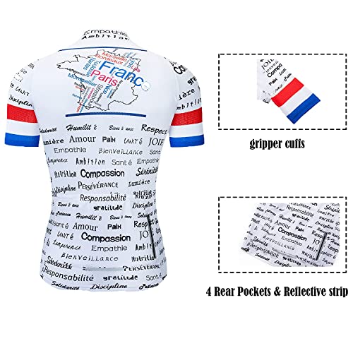 Logas - Camiseta de Francia con diseño de la bandera de Francia - Conjunto de ciclismo de manga corta para hombre + pantalones cortos con gel 3D acolchado