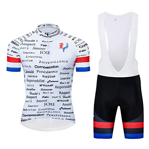 Logas - Camiseta de Francia con diseño de la bandera de Francia - Conjunto de ciclismo de manga corta para hombre + pantalones cortos con gel 3D acolchado