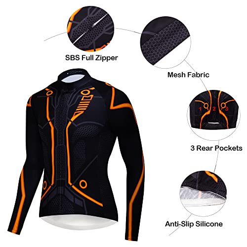 logas Maillot de ciclismo para hombre, manga larga, transpirable, con bolsillo y gel