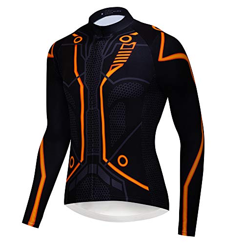 logas Maillot de ciclismo para hombre, manga larga, transpirable, con bolsillo y gel