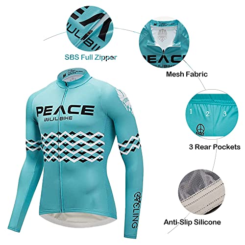 logas Maillot de ciclismo para hombre, manga larga, transpirable, con bolsillo y gel
