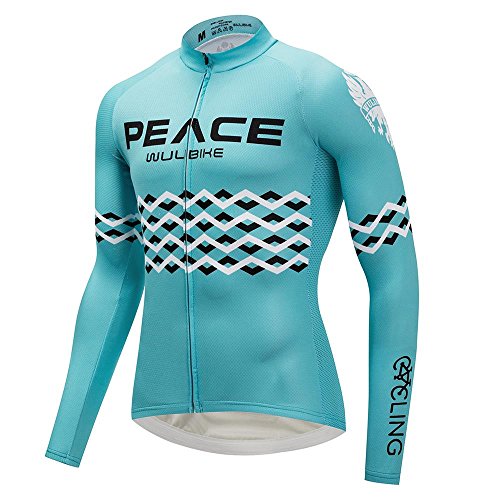 logas Maillot de ciclismo para hombre, manga larga, transpirable, con bolsillo y gel