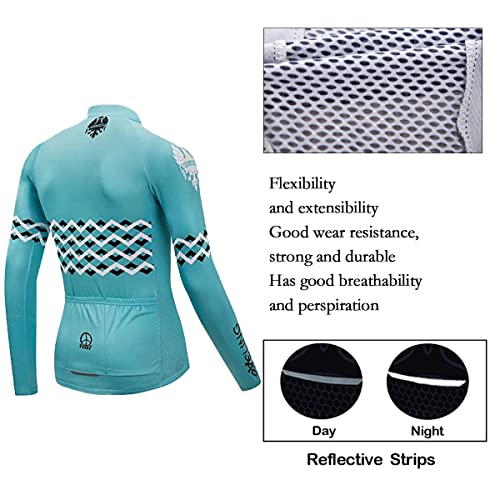 logas Maillot de ciclismo para hombre, manga larga, transpirable, con bolsillo y gel
