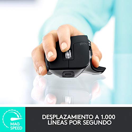Logitech MX Master 3 Advanced Ratón Inalámbrico para Mac, Receptor USB, Bluetooth, 2.4GHz, Desplazamiento Rápido, Seguimiento 4K DPI en Cualquier Superficie, 7 Botones, Recarcable,Mac, iPadOS, Gris