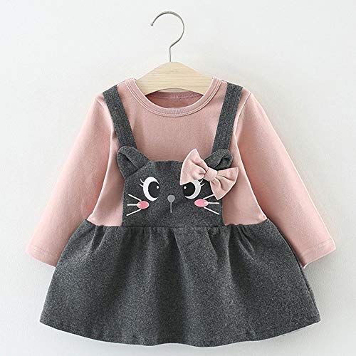Logobeing Ropa Bebe Niña Manga Larga Arco de Dibujos Animados Gato Impresión Fiesta Princesa Vestido Tops Vestido de Fiesta Princesa (3-6 Mes, Rosado)
