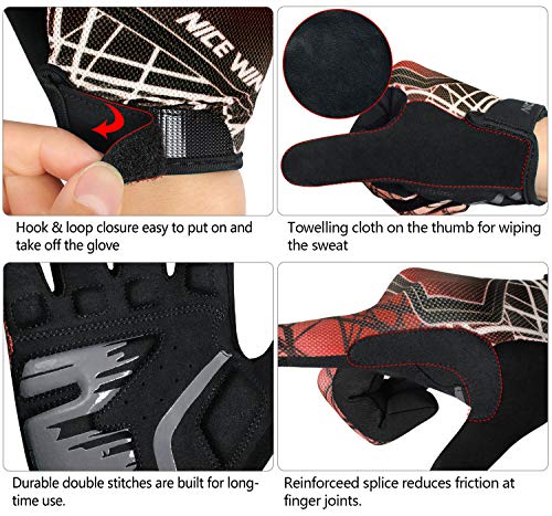 LOHOTEK Guantes de Bicicleta Ciclismo-Motocicleta de MTB Transpirable-Antideslizante - Sin-Dedos Guante Hombres Mujeres Prueba de Golpes con Diseño Antideslizante Pantalla Táctil (Rojo, L)