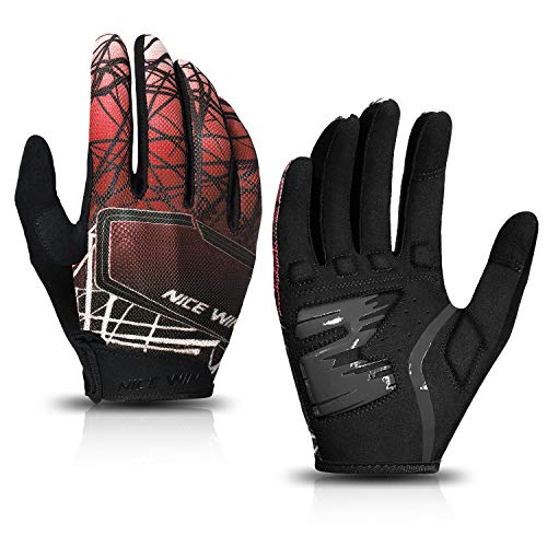 LOHOTEK Guantes de Bicicleta Ciclismo-Motocicleta de MTB Transpirable-Antideslizante - Sin-Dedos Guante Hombres Mujeres Prueba de Golpes con Diseño Antideslizante Pantalla Táctil (Rojo, L)