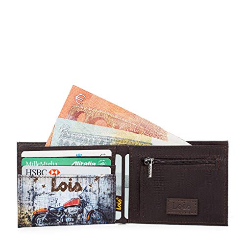 Lois - Cartera para Hombre Joven con Monedero, Billetera y Tarjetero. Marca Original Española LOIS con Protección Antiescaneo RFID 12603, Color Marron