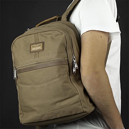 Lois - Mochila Casual de Hombre. cómoda y práctica para Uso Diario. Vintage. Lona y Cuero PU Polipiel. Original de Marca. Cabe portátil pequeño. 303336, Color Camel