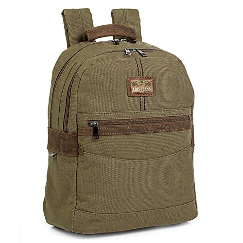 Lois - Mochila Casual de Hombre. cómoda y práctica para Uso Diario. Vintage. Lona y Cuero PU Polipiel. Original de Marca. Cabe portátil pequeño. 303336, Color Camel