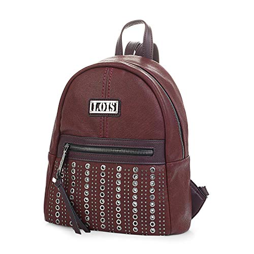 Lois - Mochila Pequeña de Mujer de Diseño Casual. Cuero PU y Remaches. Ideal para Uso Diario Paseo o Viaje. Resistente Fuerte Práctica y de Calidad. Marca Original. 94499, Color Granate