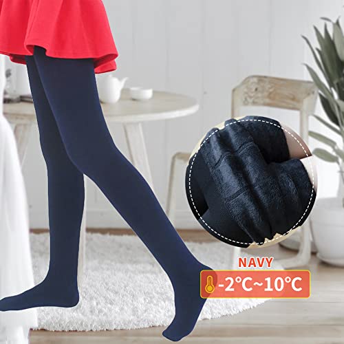 LOLANTA Pantalones de invierno para niñas Leggings cálidos Medias opacas de vellón grueso, Azul oscuro, M (6-8 años)