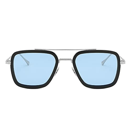 Long Keeper Retro Gafas de sol Cuadradas Marcos de Metal Tony Stark Gafas Iron Man Para Mujer Hombre UV protección