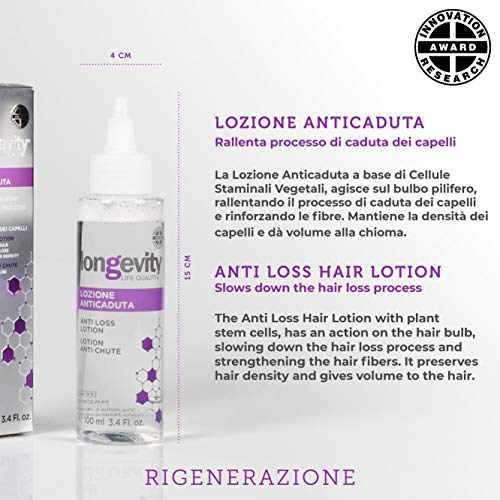 Longevity® – Loción anticaída – Productos a base de células madre para hacer el cabello fuerte y anticaída – Prolonga el ciclo de vida del cabello