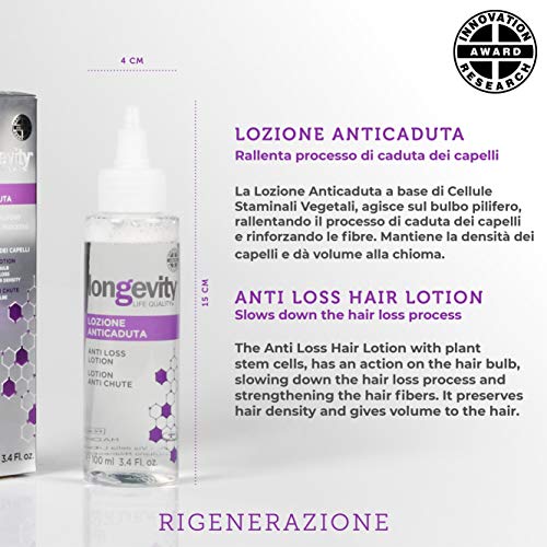 Longevity® – Loción anticaída – Productos a base de células madre para hacer el cabello fuerte y anticaída – Prolonga el ciclo de vida del cabello
