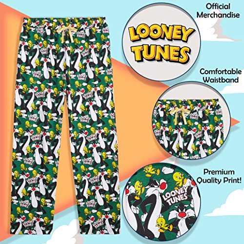 LOONEY TUNES Pantalon Pijama Hombre, Pantalon Pijama Hombre Invierno Algodon 100% con Personajes Bugs Bunny y Pato Lucas, Regalos Originales Para Hombre (XL, Verde)