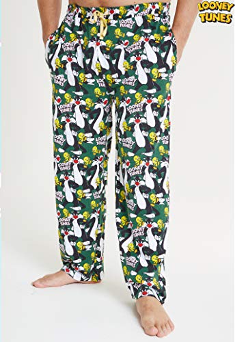 LOONEY TUNES Pantalon Pijama Hombre, Pantalon Pijama Hombre Invierno Algodon 100% con Personajes Bugs Bunny y Pato Lucas, Regalos Originales Para Hombre (XL, Verde)