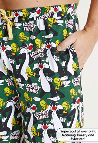 LOONEY TUNES Pantalon Pijama Hombre, Pantalon Pijama Hombre Invierno Algodon 100% con Personajes Bugs Bunny y Pato Lucas, Regalos Originales Para Hombre (XL, Verde)